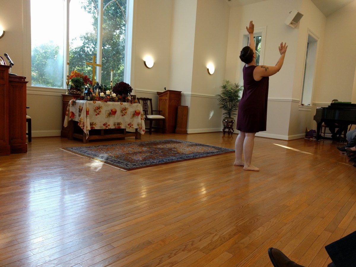 Hannah Boning dancing for closing worship